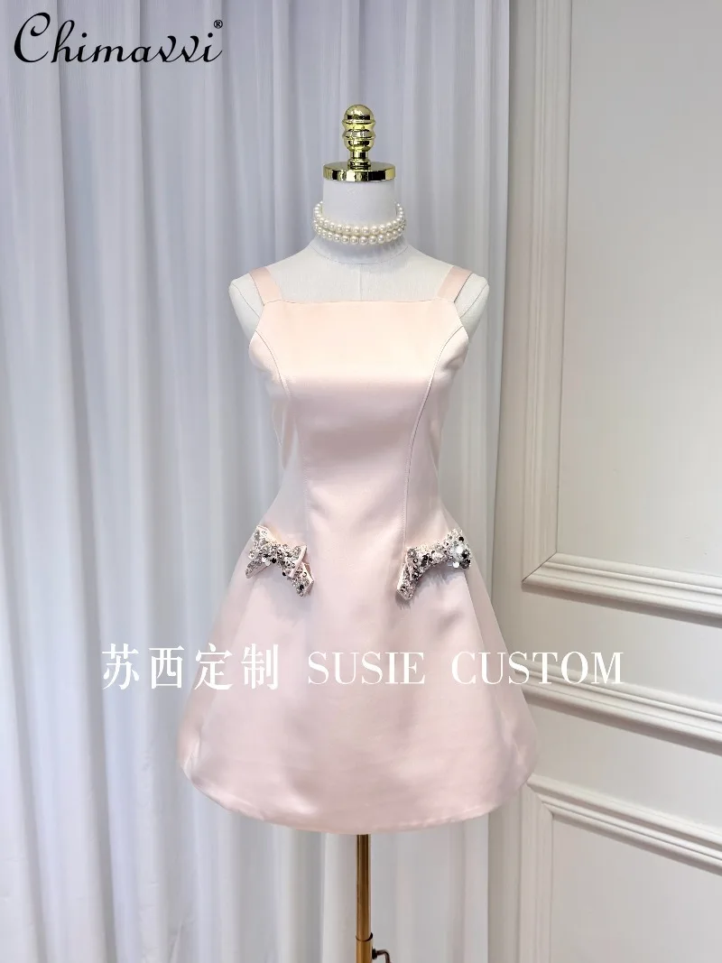 

High-end French Slip Dress Spring and Summer 2026 New Exquisite Beaded Bow Satin Adult Ceremony Birthday Party Dresses Women