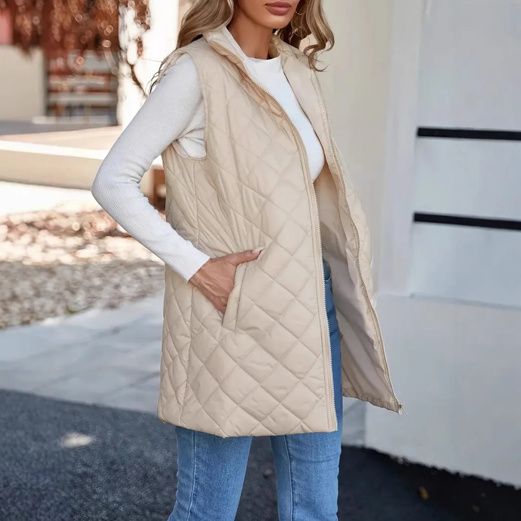 Femmes gilets Parka sans manches solide Parkas col rabattu vestes d'extérieur épissé ample décontracté basiques manteau poches à glissière