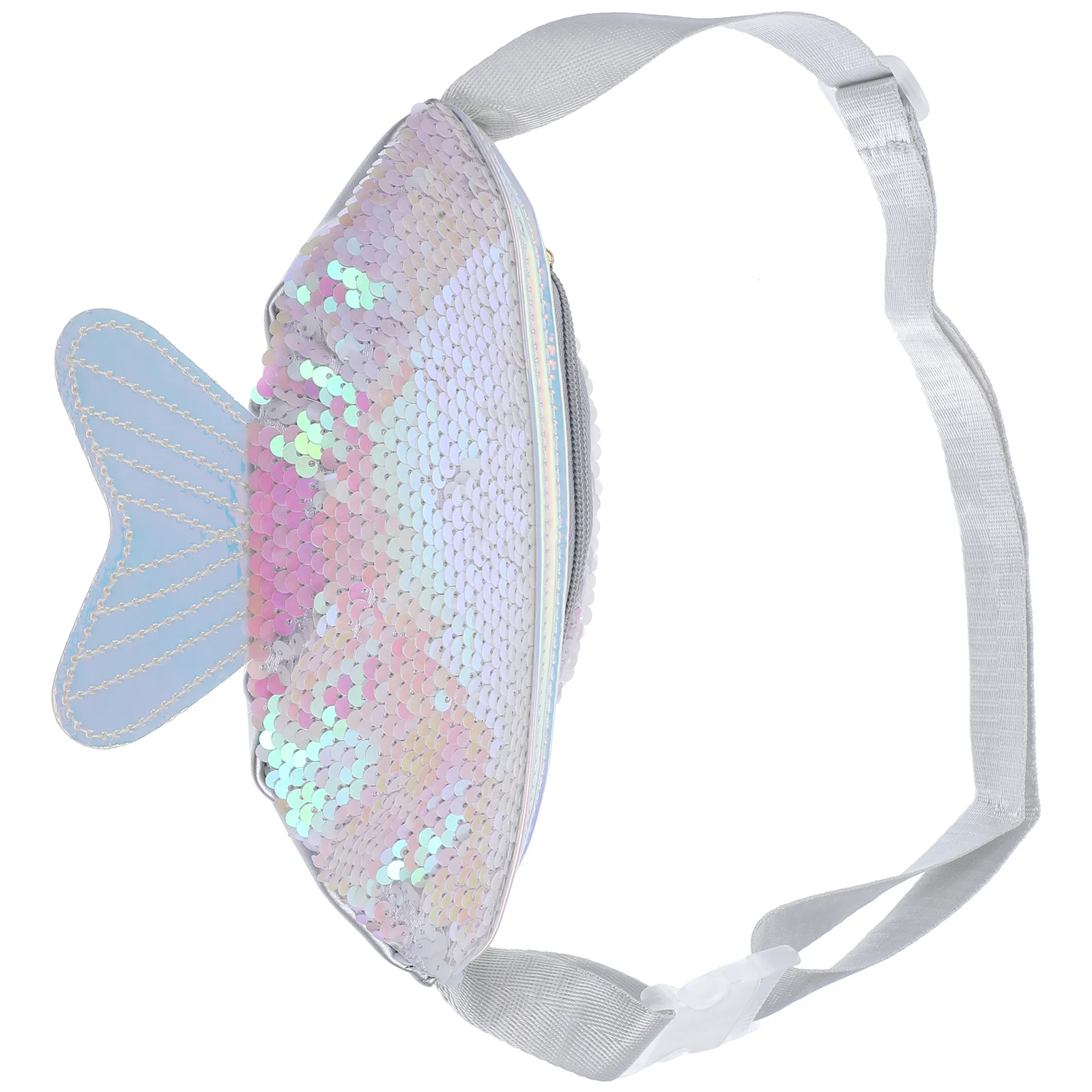 Fish Tail Sequins Waist Bag for Women Multifunctional Lightweight PU Crossbody Chest Pouch Travel Hiking Shopping Dog