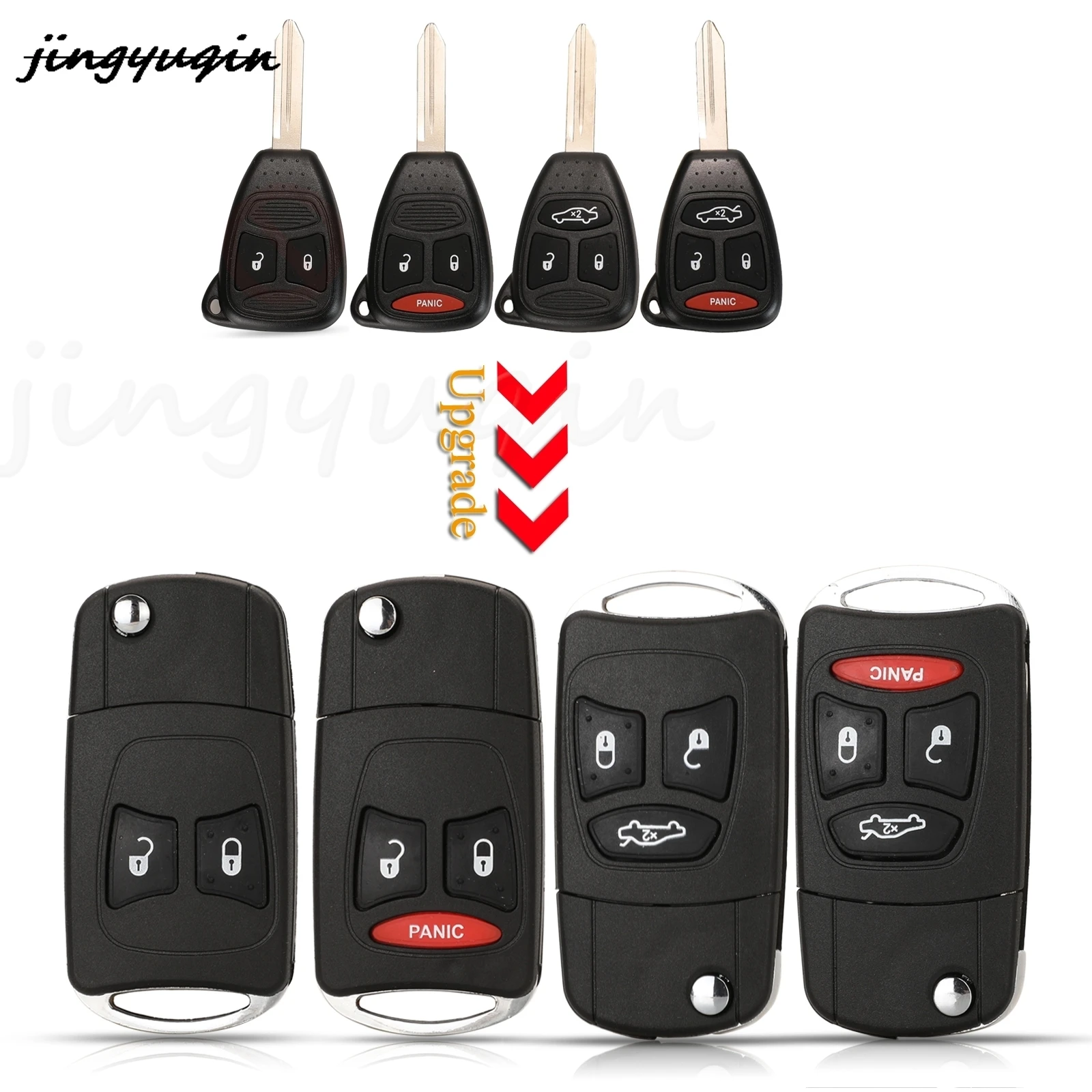 

jingyuqin 2/3/4 Buttons Modified Flip Remote Car Key Shell Case For Chrysler Town Country Dodge Grand Caravan Jeep