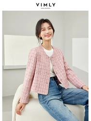 Vimly Wool Blend Crop Tweed Jacket 2024 Apricot Elegant O-neck Single Breasted Straight Long Sleeve Coat Female Overcoat M5819