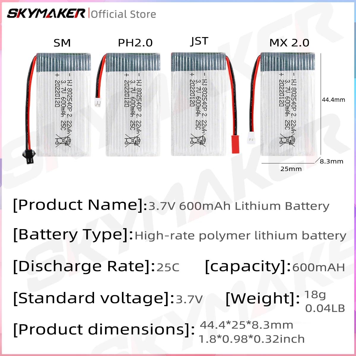 3.7V 600mAh Lipo  Battery 25C high-rate  model aircraft 802540P Drone Replacement Battery for Quadcopter