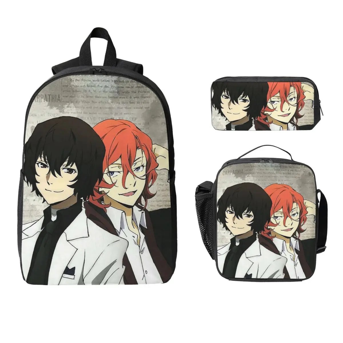 

Bungou Stray Dogs Wan Anime Dazai And Chuuya Backpack Student Boys Girls BookBag School Bag 3ps Insulated Lunch Bag Pencil Case