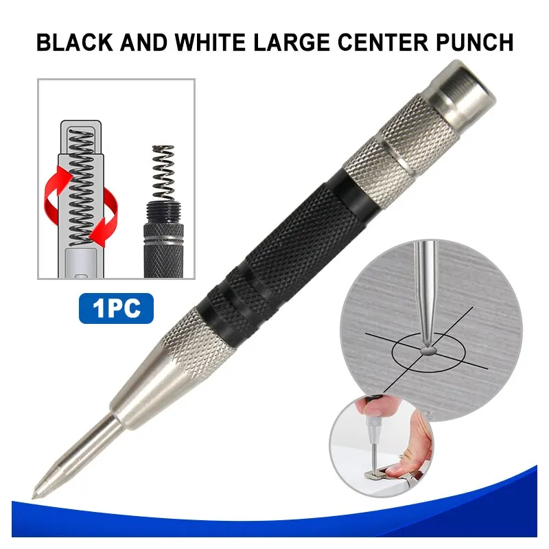 155mm Woodworking Center Punch Automatic Spring Locator Glass Striker Broken Window Silver Black Automatic Sample Punch Tool