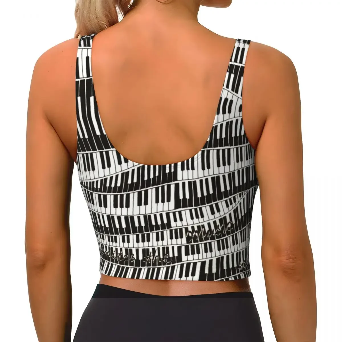Custom Abstract Piano Keys With Musical Notes Women Sports Bra High Impact Vest Gym Workout Yoga Crop Tank Tops
