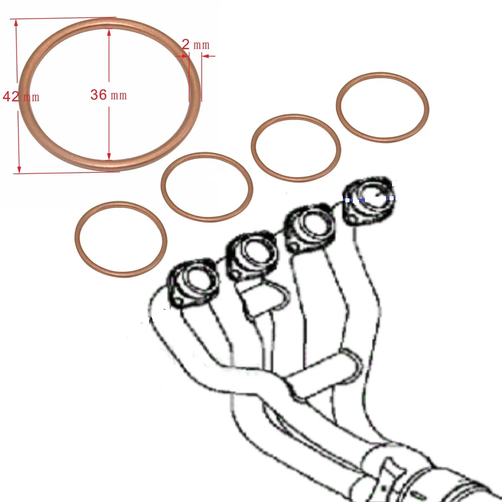 4pcs 36X42X2mm Exhaust Gasket for Kawasaki ZXR 750 ZXR750 91-95 ZX-7R 96-02 ZX-7RR ZX-9R 94-97 ZX-10R 04-10 11060-1103