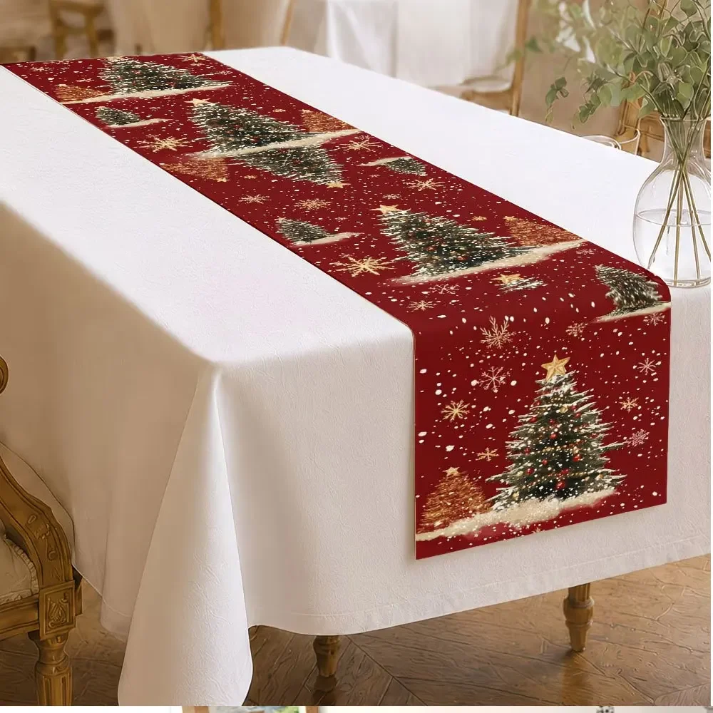 Linen Table Runner Nutcracker Soldier Gift Snowflake Off White Christmas Tablecloth Decor  Holiday Dinner