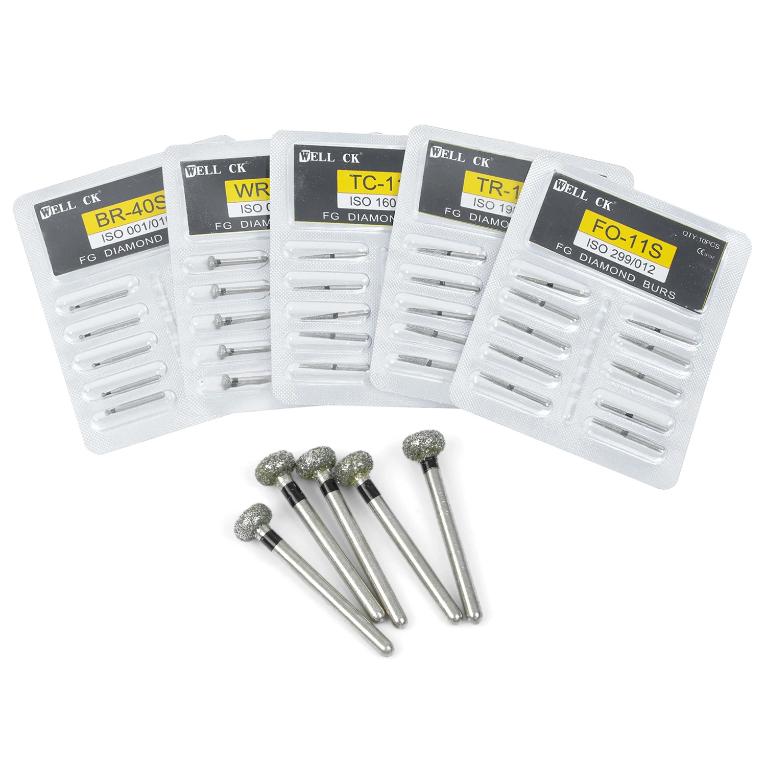 10pcs/Pack WellCK Dental Diamond Burs 1.6mm for High Speed Handpiece Super Coarse Diamond Dentist Grinding Tool Grinder