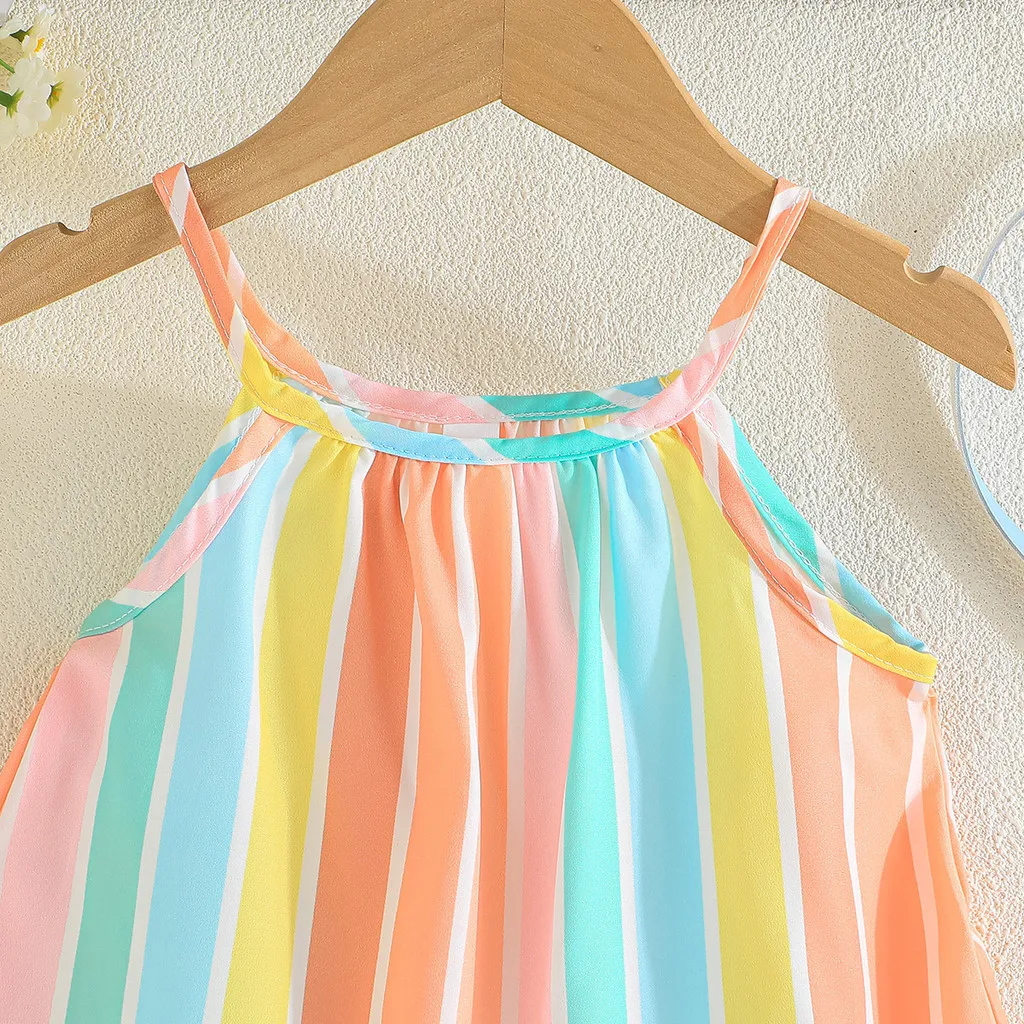 Dress For Kids 1-4 Years old Birthday Rainbow Stripes Cute Suspender Princess Dresses Ootd For Girl