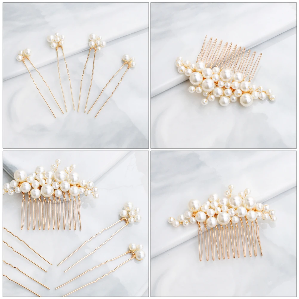 

Hairpin Headdress Wedding Pearl Side Comb Bridal Headpieces Brooch Barrettes Bride Bridesmaid