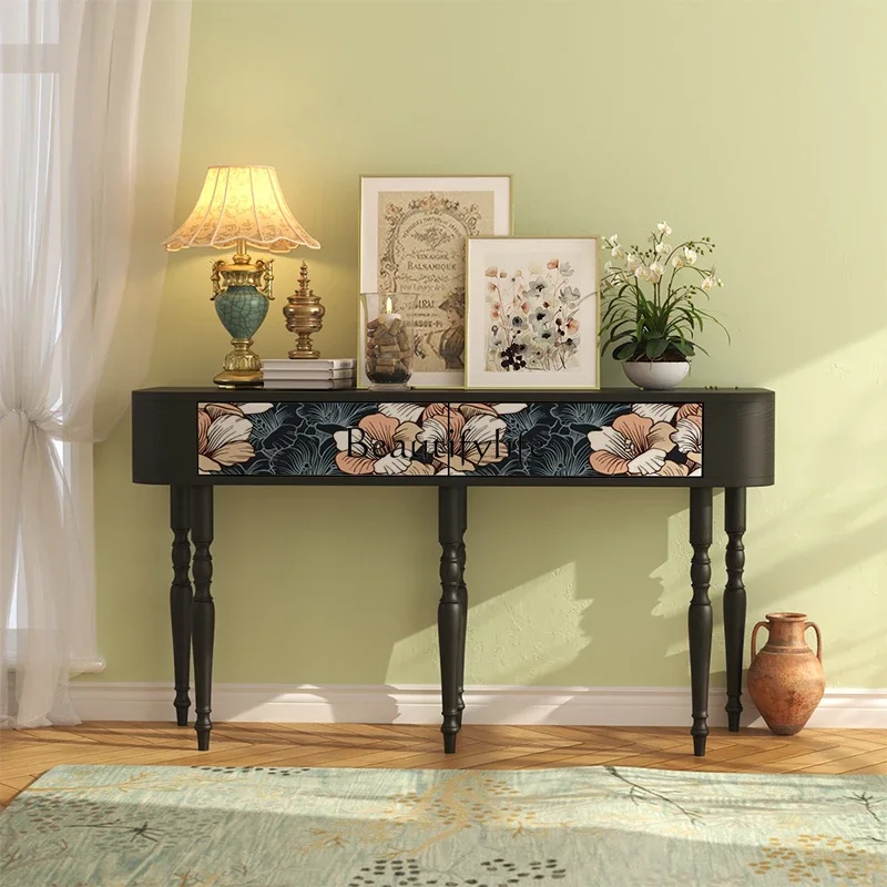 French high-footed entrance table, living room entrance door against the wall, side cabinet, solid wood entrance storage