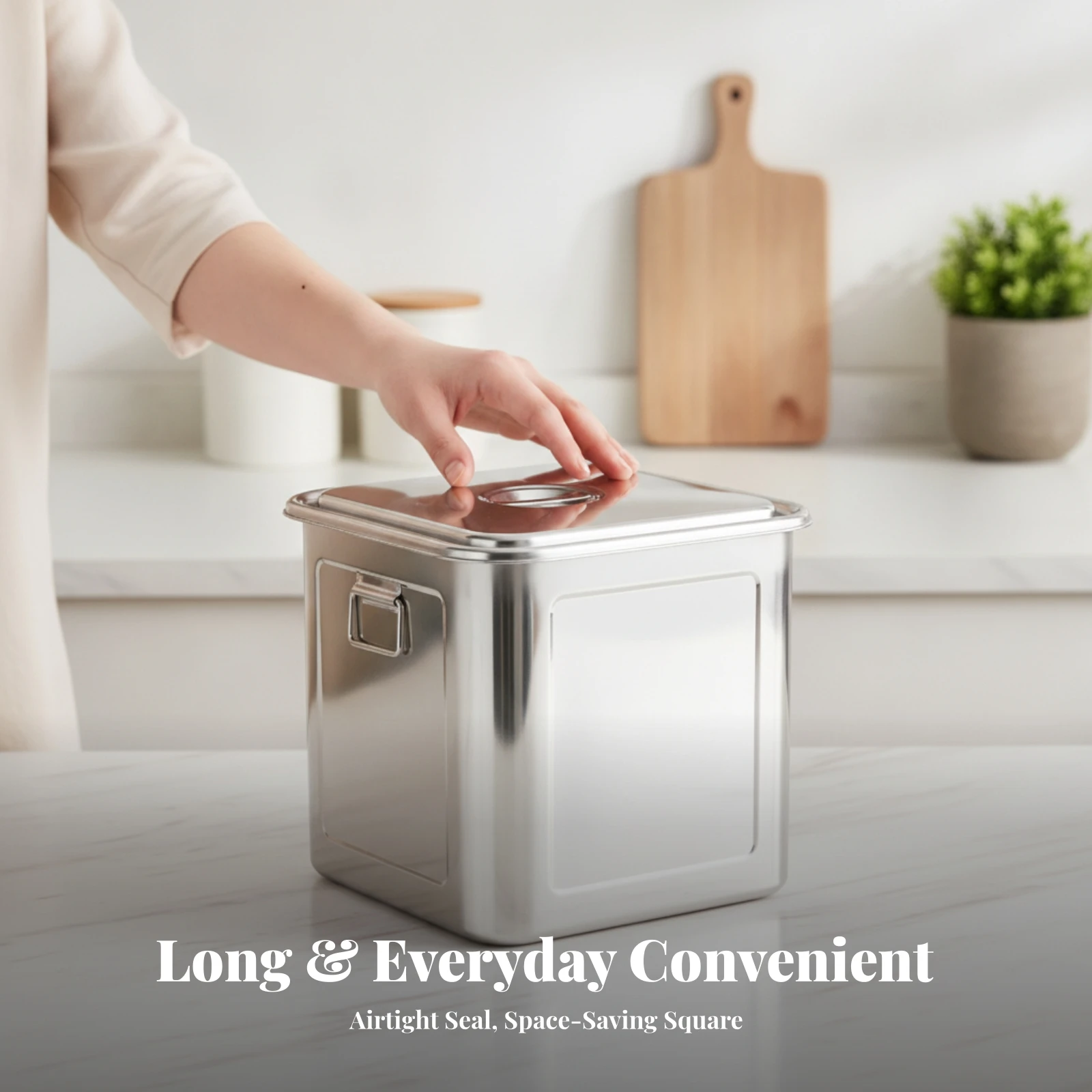 Food Storage Metal Box - Kulplu Kare Gıda Saklama Kabı, Uzun