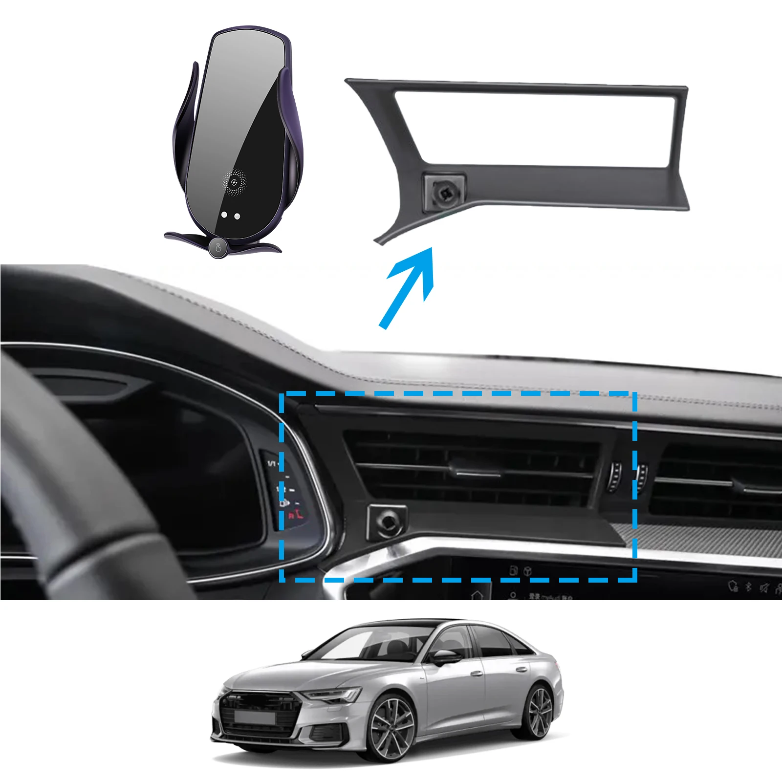 for Audi A6 RS6 S6 2019 2020 2021 2022 2023 2024 Phone Holder Screen Fixed Navigation Bracket Base Wireless Charging Accessories