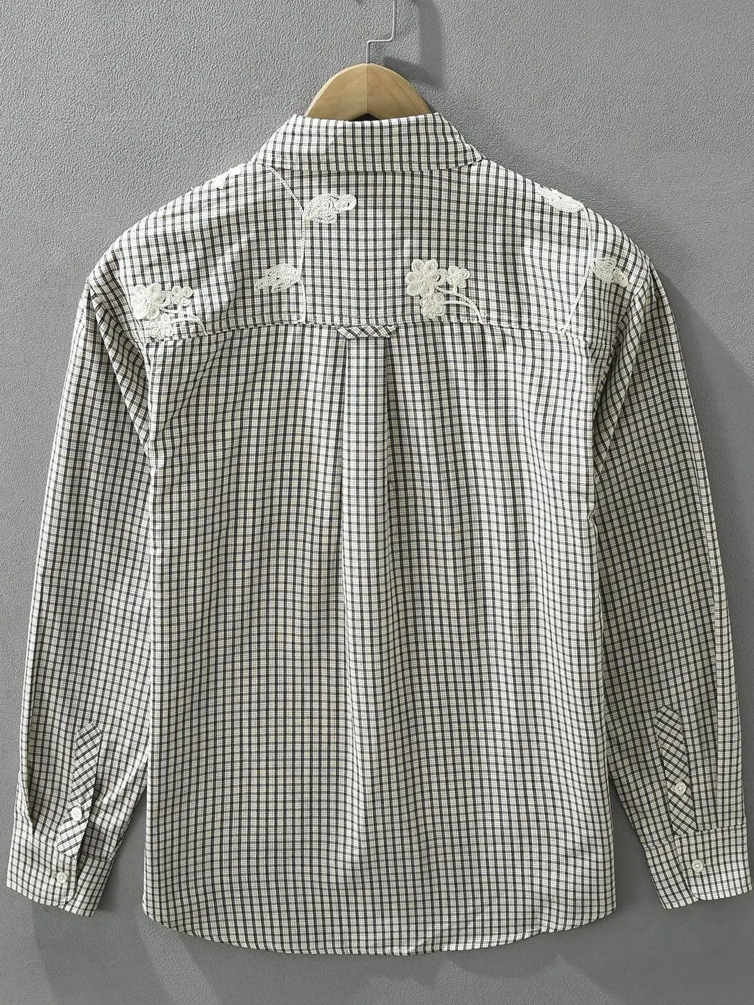 Linen Cotton Blend Heavy Embroidery Plaid Long Sleeve Men's Casual Shirt Fashionable Trendy Design Autumn Collection