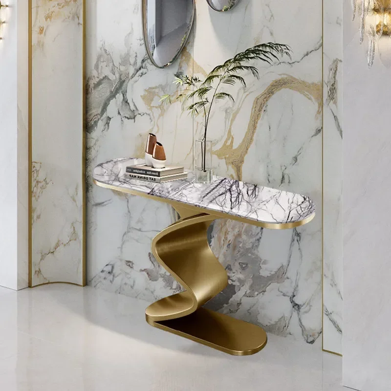 Italian Light Luxury Marble Entryway Table Ultra Narrow Console Cabinet for Villa Hotel Corridor End View Stone Furniture