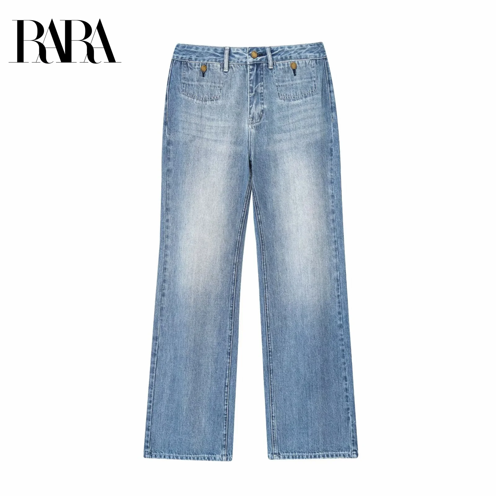 

RARA2025 new summer women's clothing fashion casual simple temperament mid-waist straight wide-leg denim trousers
