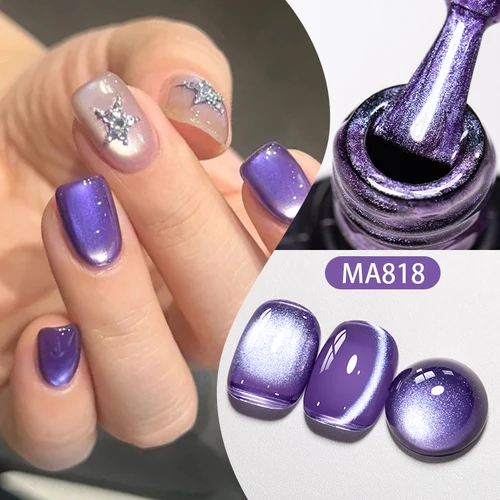 MEET ACROSS 7ml Taro serie púrpura Gel de ojo de gato cristal púrpura Gel magnético esmalte de uñas Soak Off Gel barniz lavanda Gel de ojo de gato
