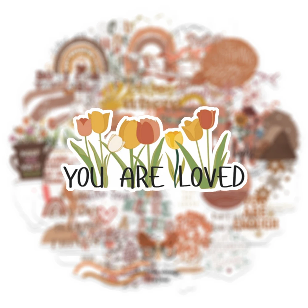 

10/30/55pcs Cute Cartoon Bohemian Style Stickers Boho Inspirational Phrases Sticker Scrapbook Phone Suitcase Fun Decals Packing