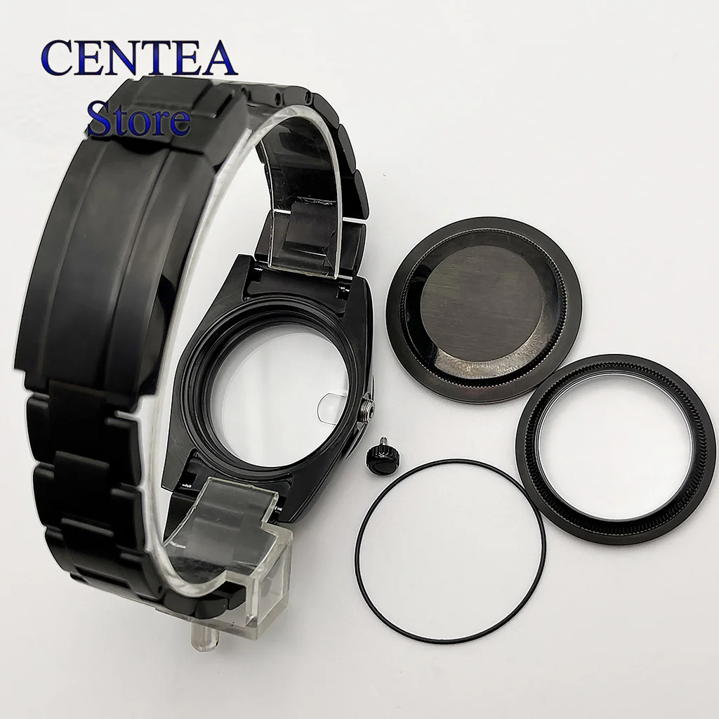 RICHUS 36/39mm czarna koperta zegarka szafirowe szkło typ diamentu Fit NH35 NH36 ETA2824 Miyota8215 mechanizm automatyczny