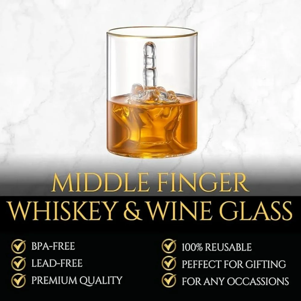 Middle Finger Whiskey Glass Novelty Glass Cup with 3D Finger Inside Funny Cup