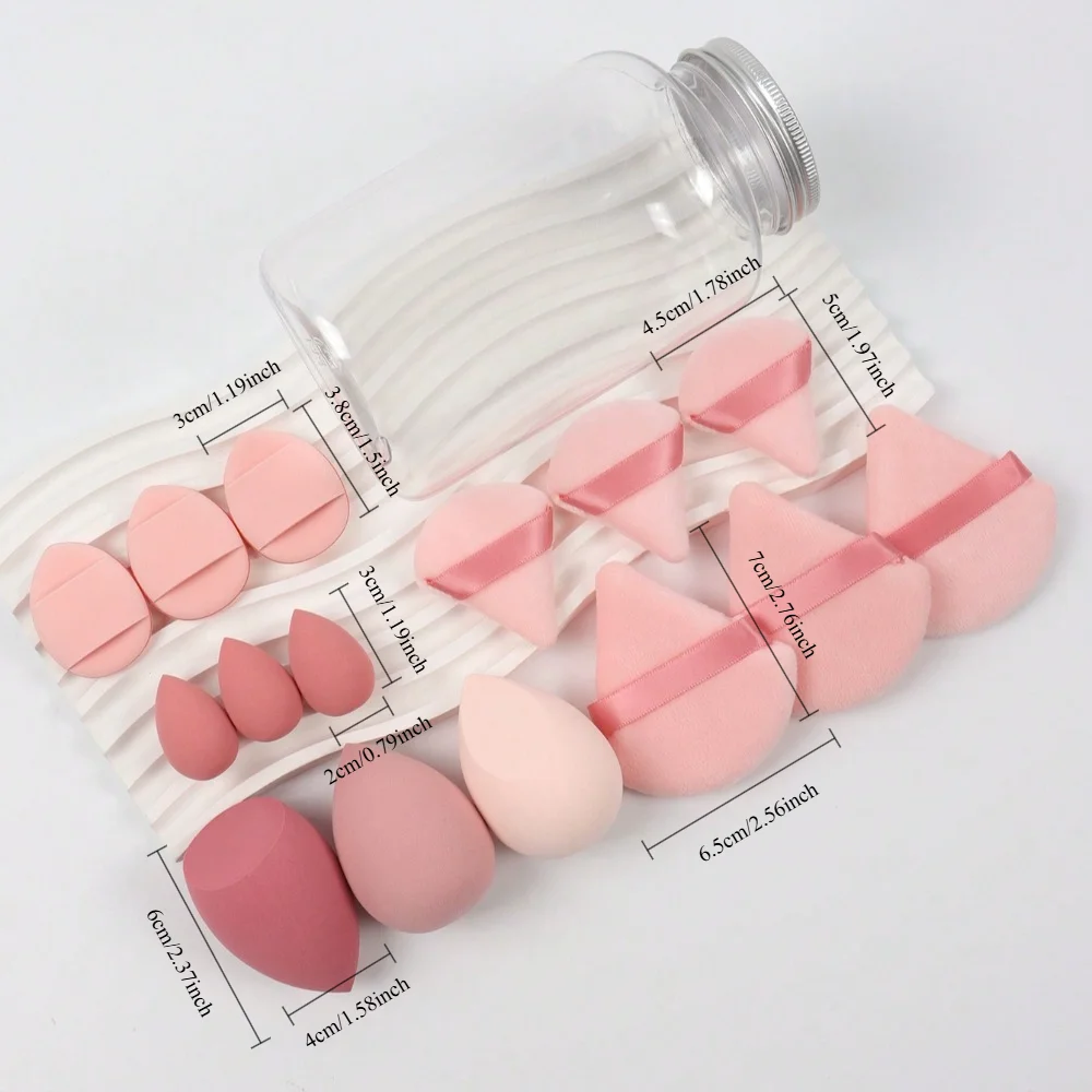 15pcs Makeup Sponge Set With Storage Jar, Beauty Blender Powder Puff  Mini Powder Puff Mini Finger Air Cushion Triangle puff