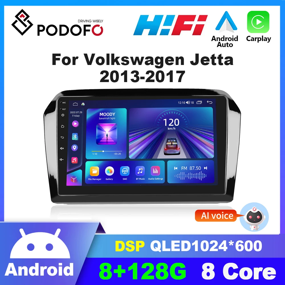 Podofo CarPlay Android Auto 2din Android Car Radio for Volkswagen Jetta 2013-2017 GPS Navigation autoradio