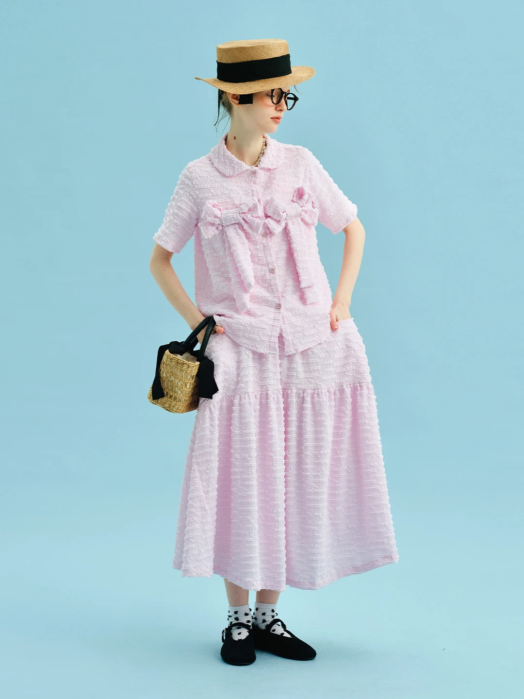 Summer new item imakokoni 2025, niche original sweet bow shirt, women's top 255019