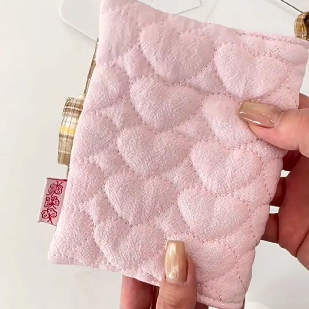 Multipurpose Heart Embroidery Notebook Fabric Stain Resistant Plaid Diary Book Aesthetic Smooth Diary Protective Cover Writing