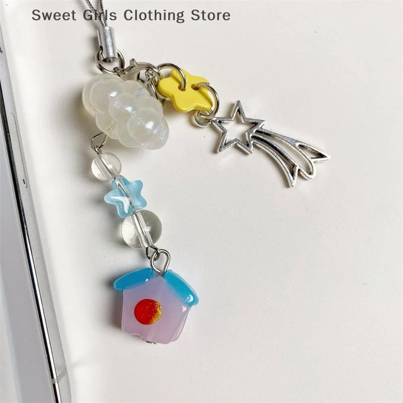 1/2 قطعة لطيف سحابة البيت النيزك الاستحمام سلسلة هواتف سلسلة مفاتيح قصيرة المعلقات حقيبة معلقة على ظهره السحر كيرينغ هدايا عيد الميلاد #5
