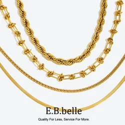 E.B.belle Hot Stainless Steel Chain Herryingbone Figaro Paperclip Link Chain Necklace For Women Gold Plated Jewelry