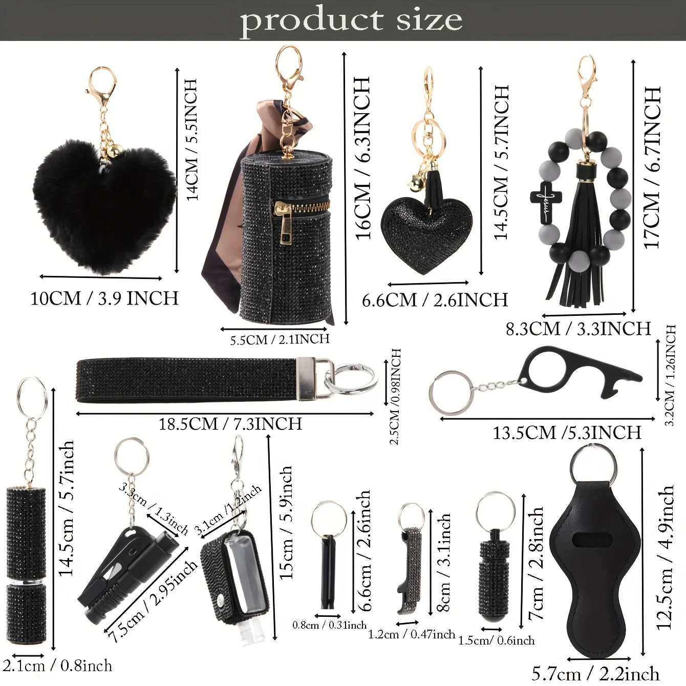 13 Piece Sparkling Rhinestone Women's Keychain Set, Perfect Gift for Girls with A Combination of Safety and Protective Keychains