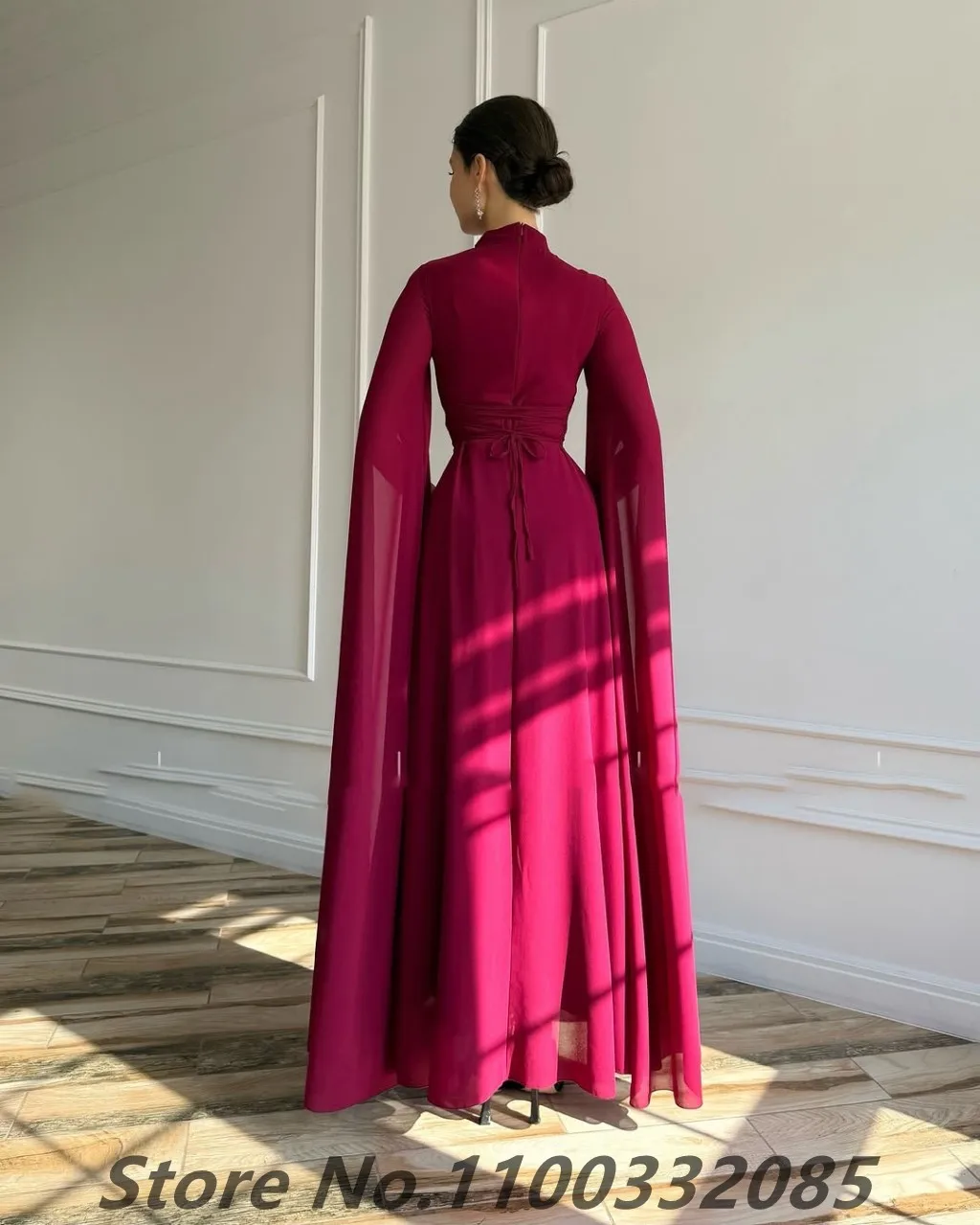 Eightale 2025 A Line Burgundy Chiffon Evening Dress High Neck Saudi Arabic Long Sleeve Prom Party Dress Formal Gowns Customized image 3