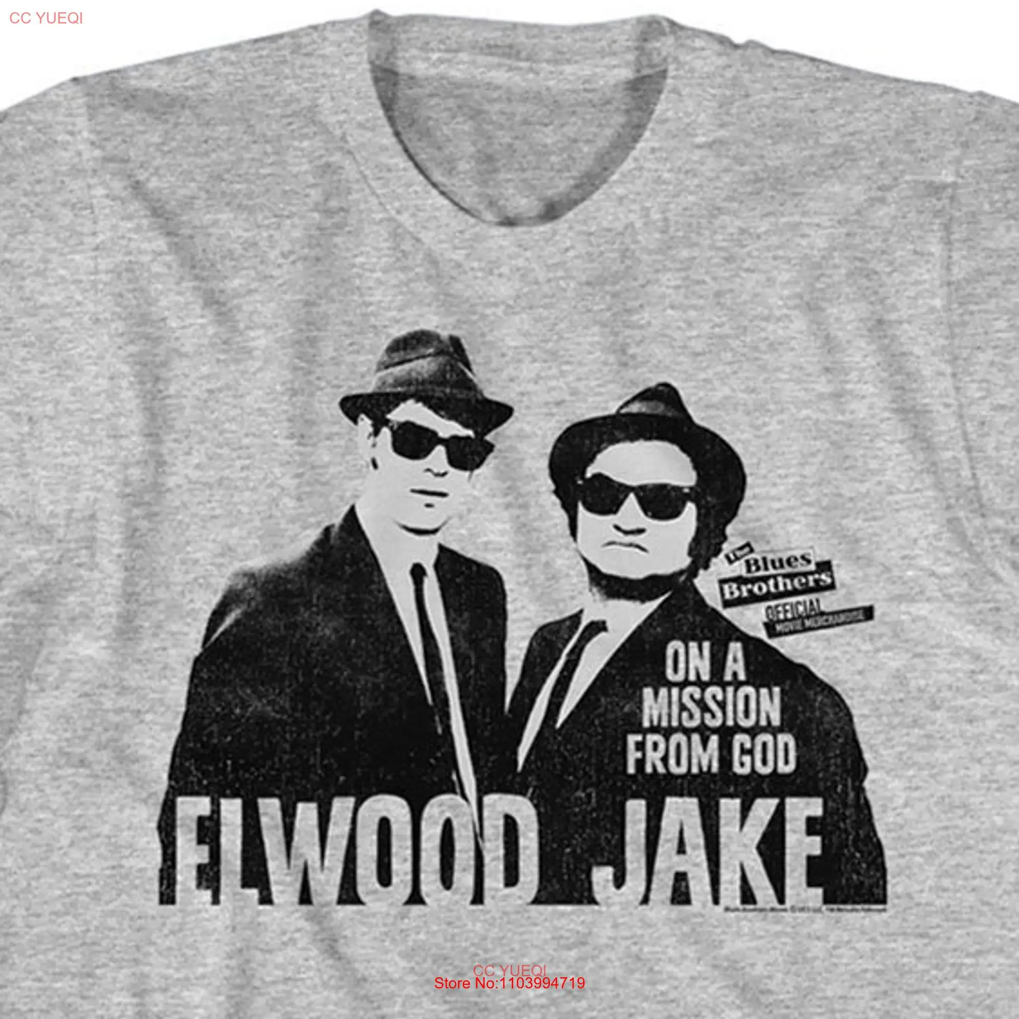 The Blues Brothers Elwood Jake Heather Gray T Shirt long or short sleeves