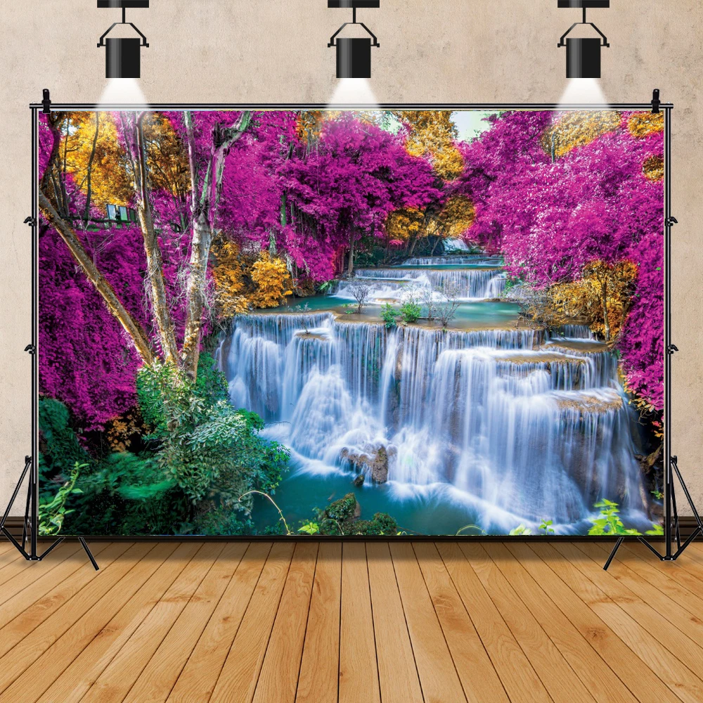 Summer Nature Backdrops Waterfall Mountain River Forest Wooden Way Landscape Room Decor Backgrounds Photocall Photo Studio