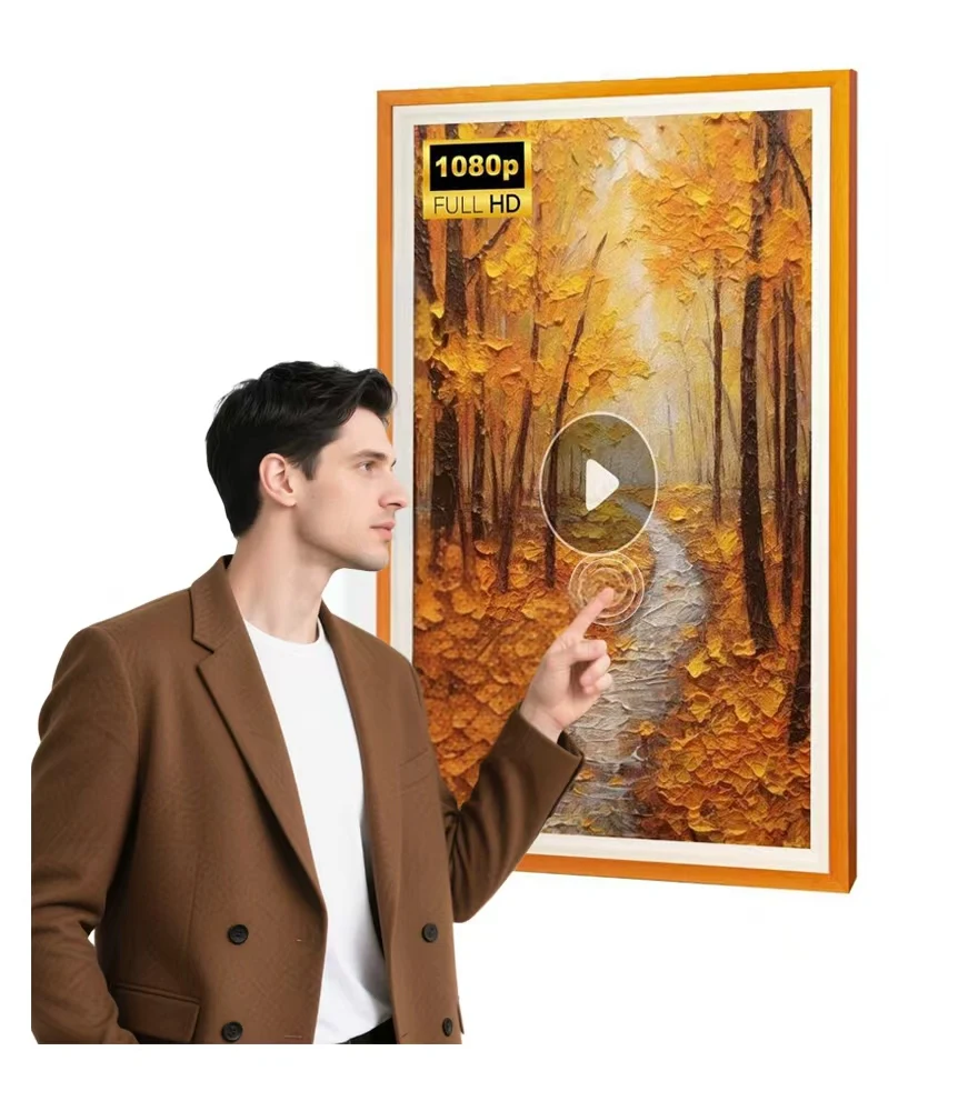 

21.5 24 32 Inch Large Digital Photo Video Frame 100% Wood Frame Touch Screen HD Frame Art Picture Signage WiFi Video