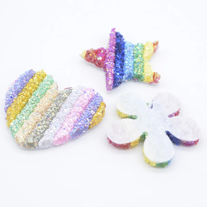 6Pcs 55*50mm Bling Sequin Pipe Rainbow Heart Applique for DIY Clothes Crafts Decor Headwear Hairpin Bow Accessories Patches