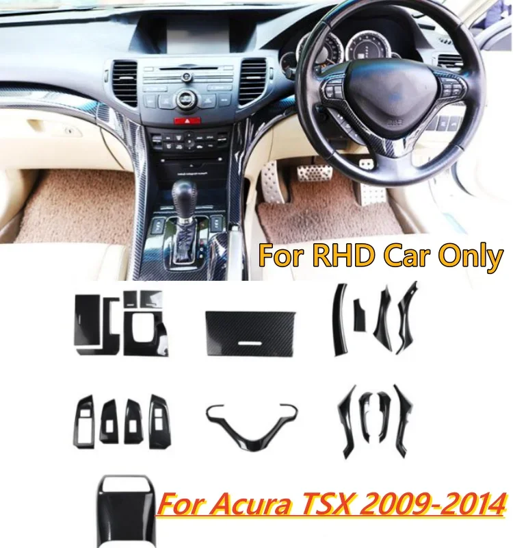 RHD Carbon Fiber Interior  Steering Wheel Door Armrest Cover Trim For Acura TSX 2009 2010 2011 2012 2013 2014