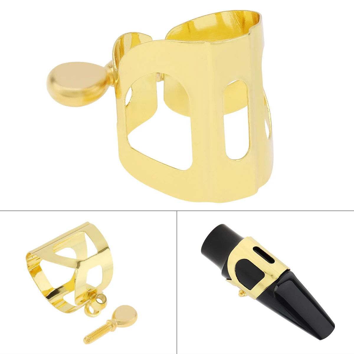 Alto Saxophone Mouthpiece Ligature Gold-plated Brass Ligature Fastener for Rubber Mouthpiece  Saxophone Mouthpiece