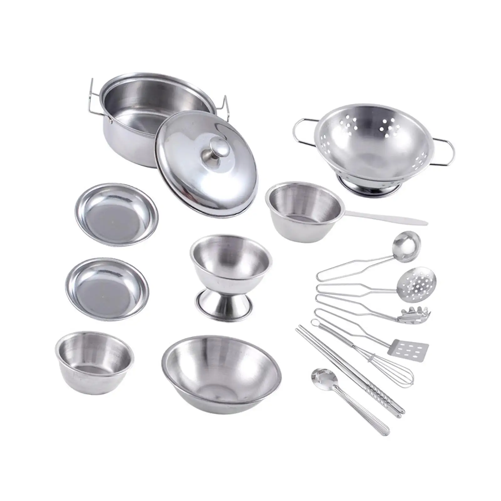 16Pcs Kitchen Pretend Toys Cooking Utensils Stainless Steel for Toddlers Educational Toys Durable Development Toys