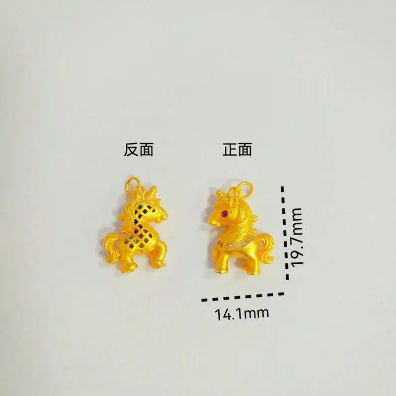 Diamond-Studded Cute Pony Pendant Women's 24K Gold AU999 - Mini cute pony pendant, stylish and age-reducing for workplace looks