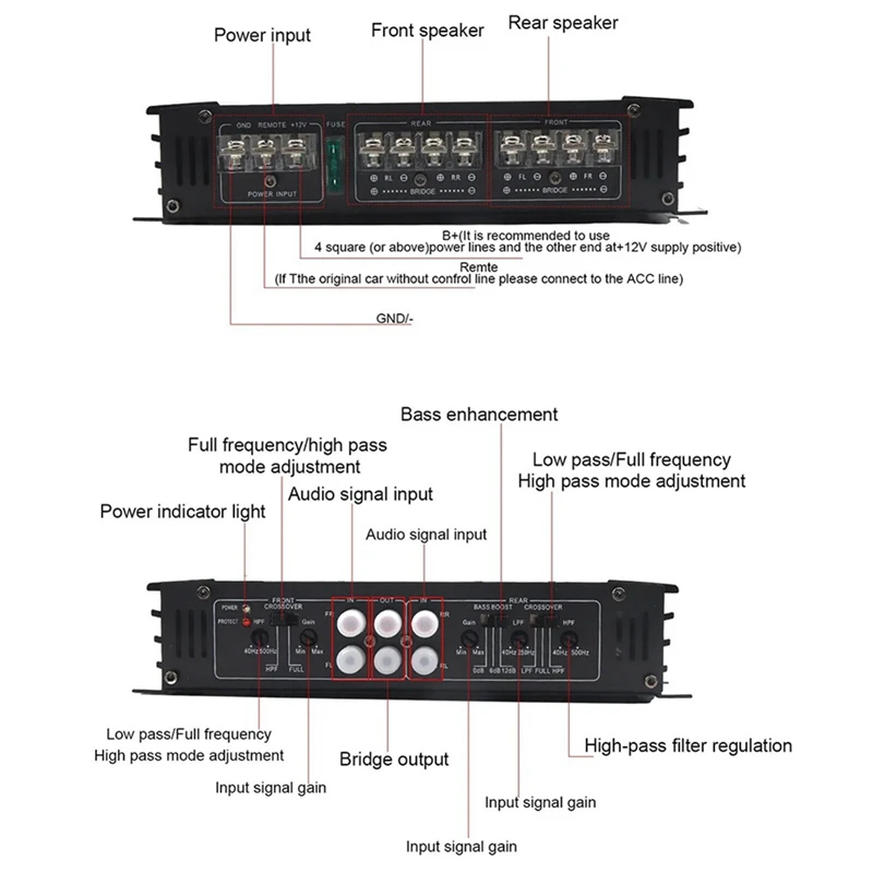 A73E-4-Channel Car Audio Amplifier 5800W High-Power Amplifier 12V Ultra-Thin Four-Way Power Amplifier Class A/B Tools