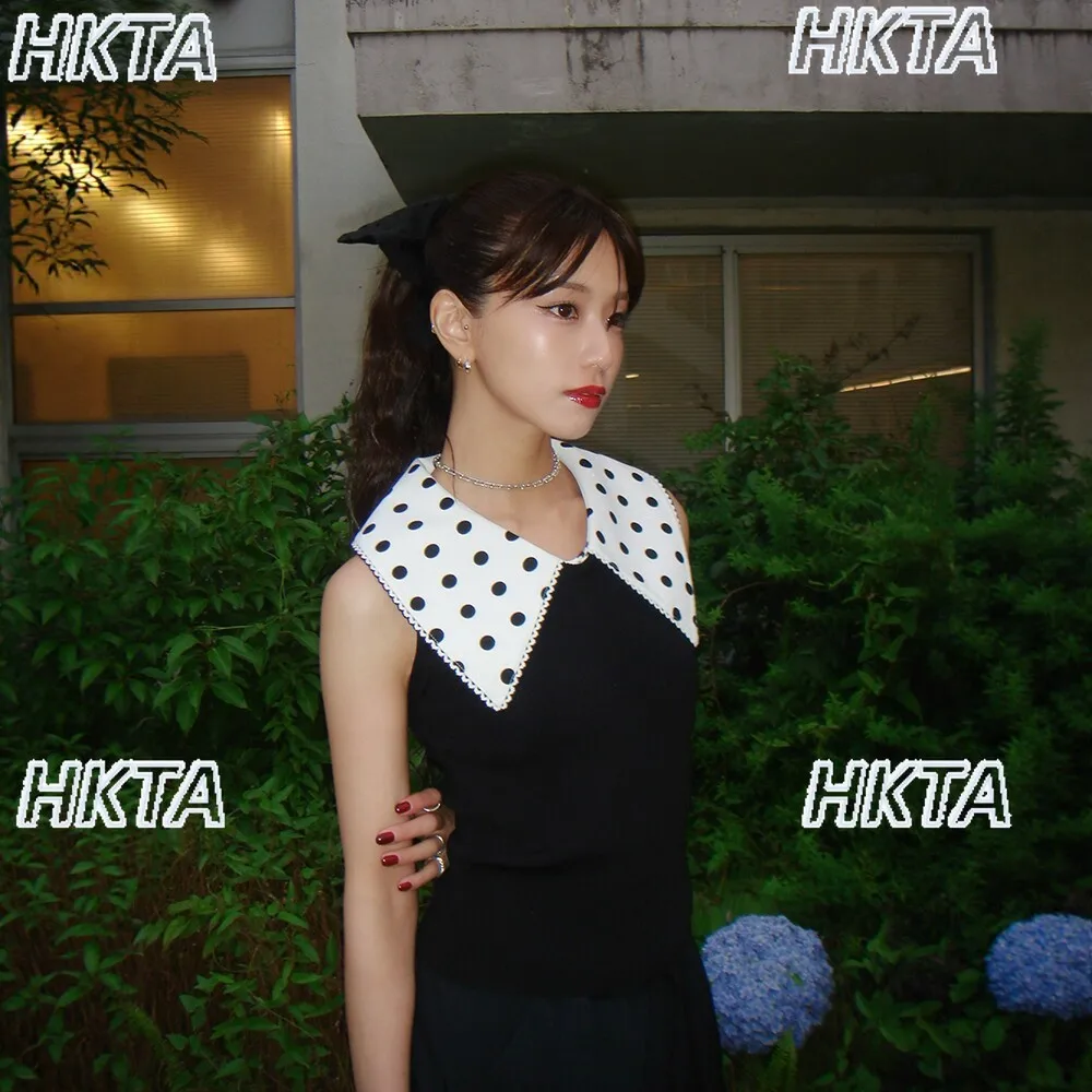 Japanese Style Polka Dot Large Lapel Sleeveless Knit Tank Top Autumn New Stretch Slimming Sweater Vest Detachable Doll Collar