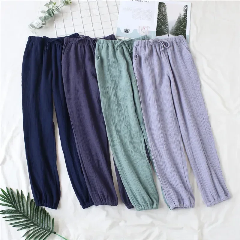 Pajamas Gauze Loose Autumn Spring Men Casual Washed Women Double Pants Japanese Cotton And Trousers Home Comfortable