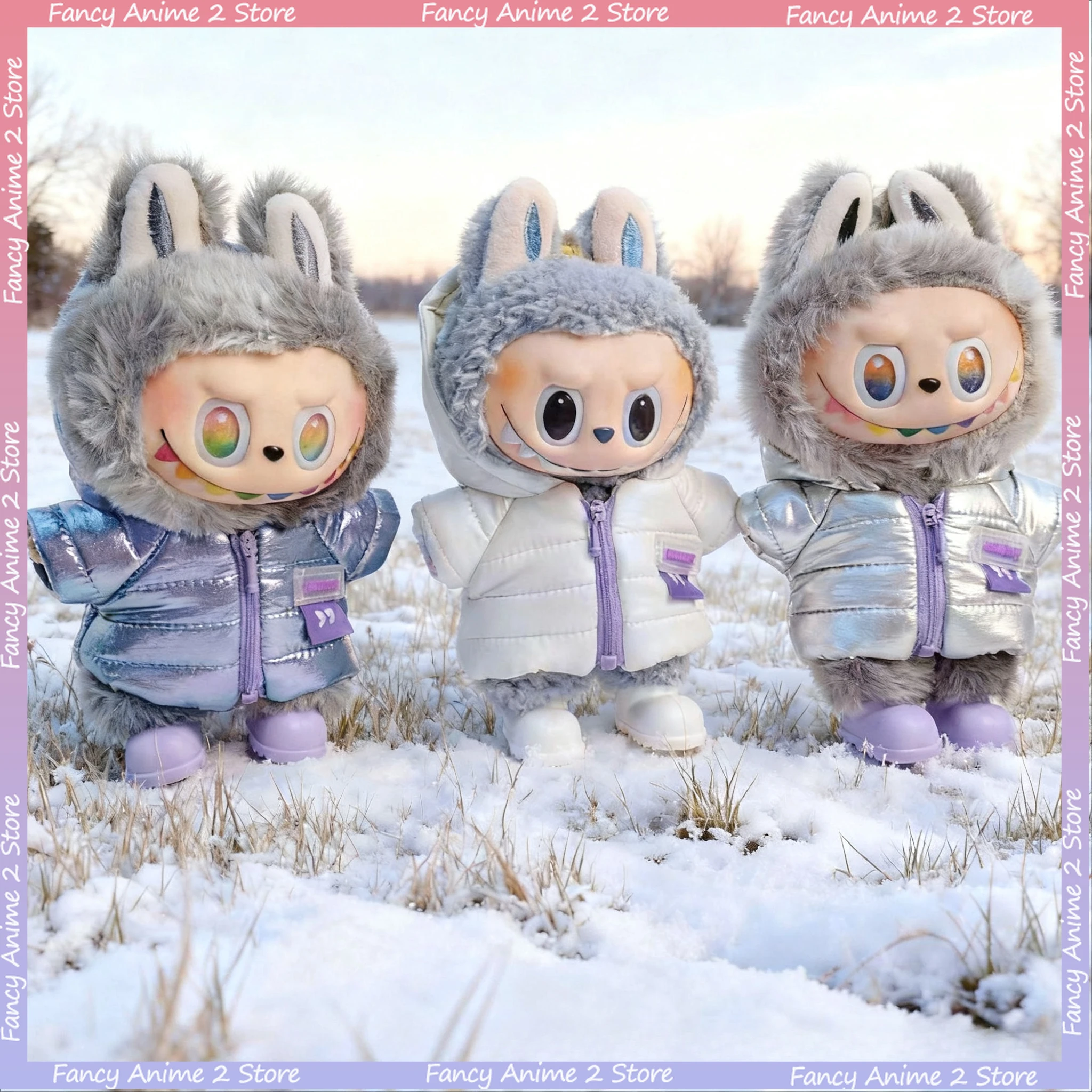 

For V1 V2 V3 Labubu Doll Winter Hooded Down Jacket Clothing Set with Shoes Mini Plush Doll Clothing Fashion Accessories Toy Gift