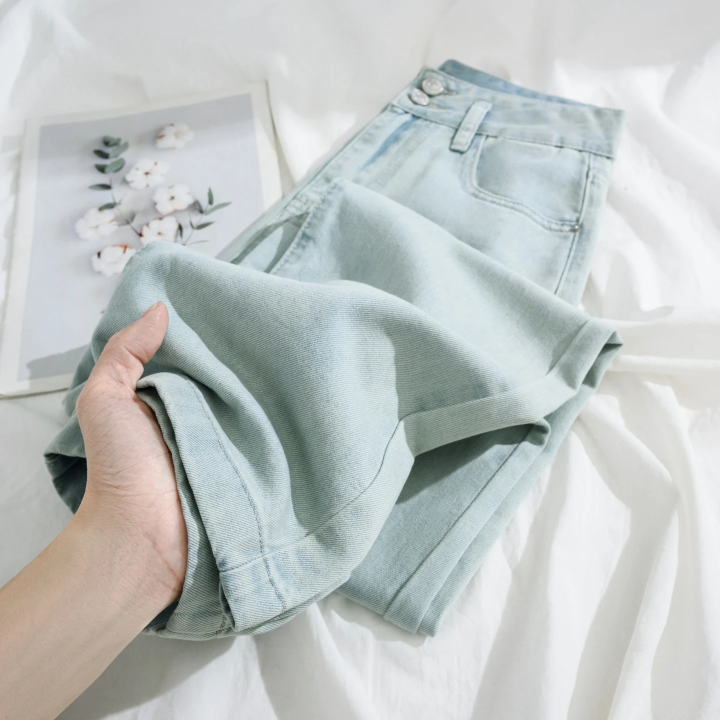 Summer Brand Lyocell Breathable Lightweight Women's Casual Loose Jeans Classic Double Button Girl High Waist Thin Wide Leg Pants