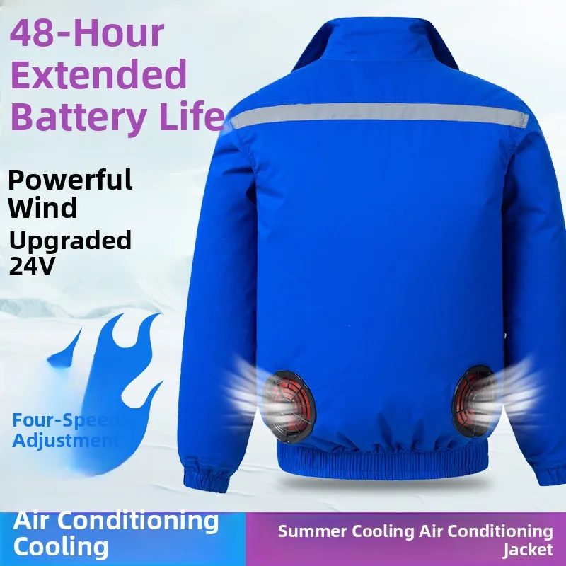 

Blue Pure Cotton Air Conditioning Suit Summer New Arrival Outdoor Men's Women's Workwear Anti-wear Fan Labor Protection Clothing
