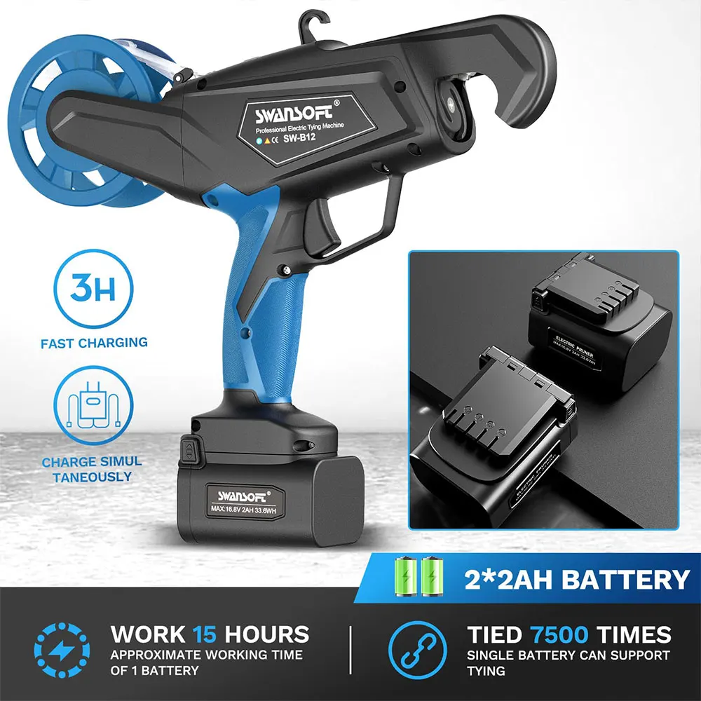 16.8V Electric Tying Binding Gardening Tools,16.8V 2AH Battery, Level 1-6 Adjustable Gear, Vegetable Tapetool Tapener Tapes Home