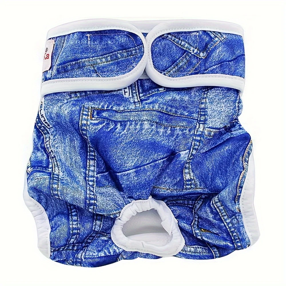 1 pc Reusable Female Dog Diaper Physiological Hygiene Pants Sanitary Diapers Washable Nappy Cover Wrap(jeans/dogs))