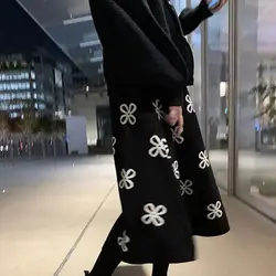 Clothes for Women Autumn Winter Stylish Vintage Chic Jacquard Knitted Skirts Female Casual High Waist All Match Midi Skirt Falda