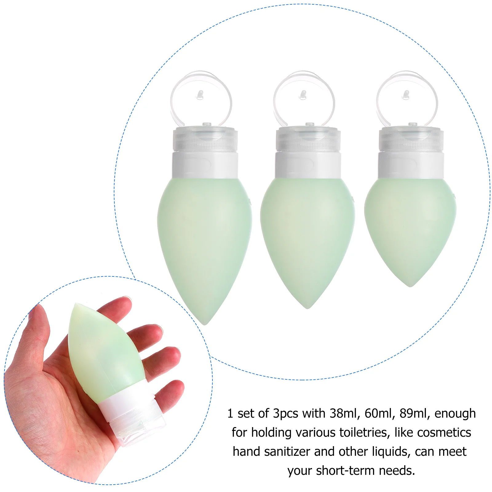 

3Pcs Silicone Travel Bottles Refillable Containers Leak Proof Design 38ml 60ml 89ml Portable Empty Lotion Bottles for Cosmetics
